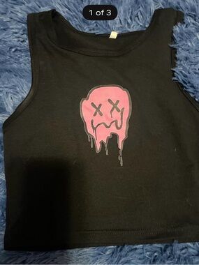 SHEIN Black Crop Tank with Pink Dripping Skull Graphic